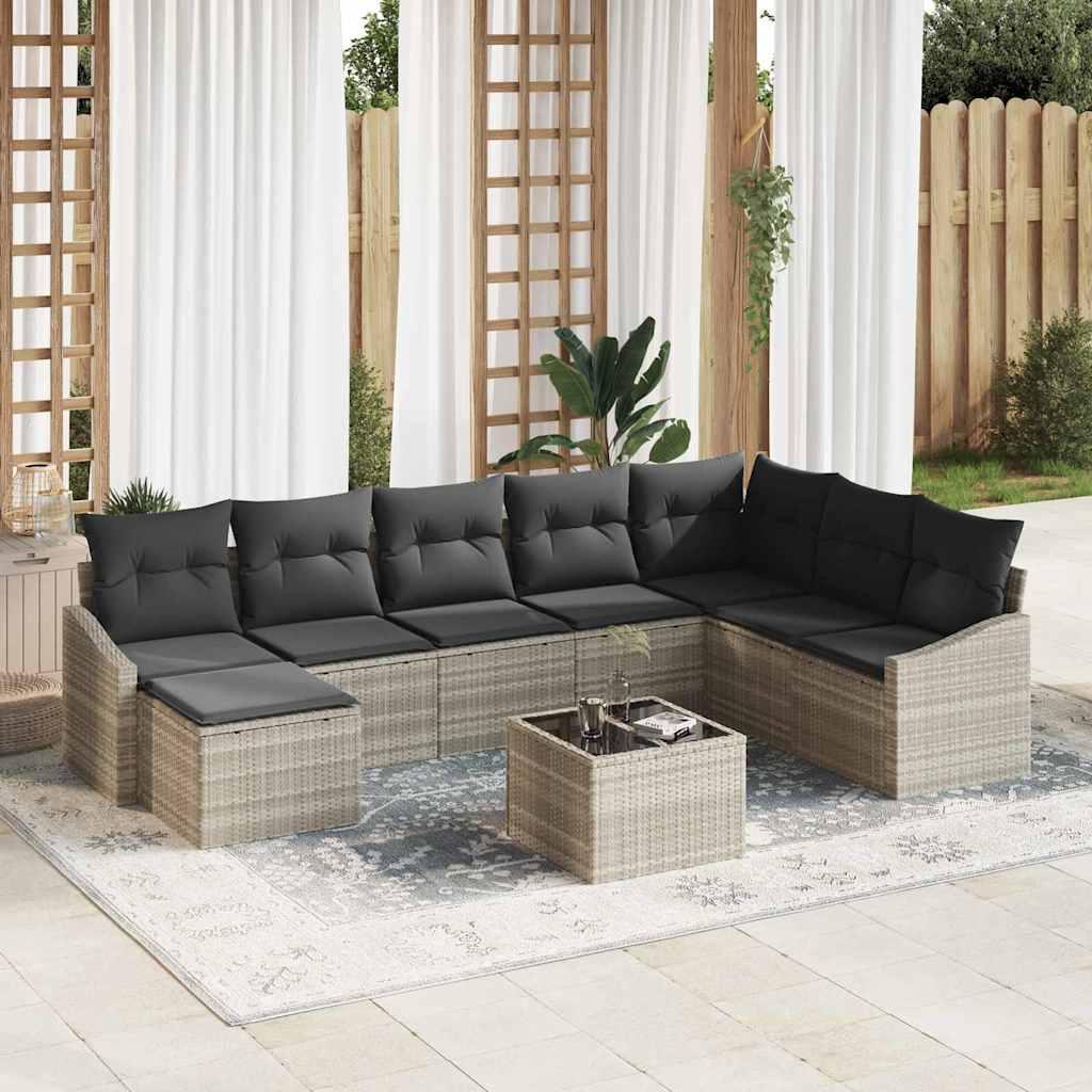 Garten Essgruppe mit Kissen mit Speicher 9 pcs Hellgrau